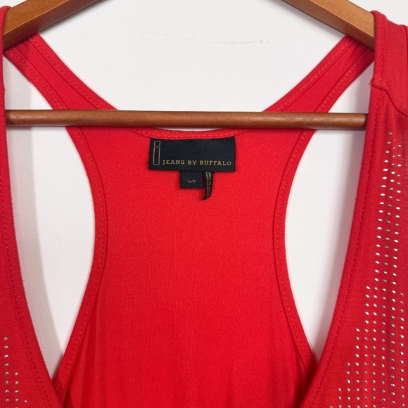 I jeans by Buffalo Vibrant Red Orange Studded Sparkly Racerback Tank Top Size LG - Picture 5 of 16